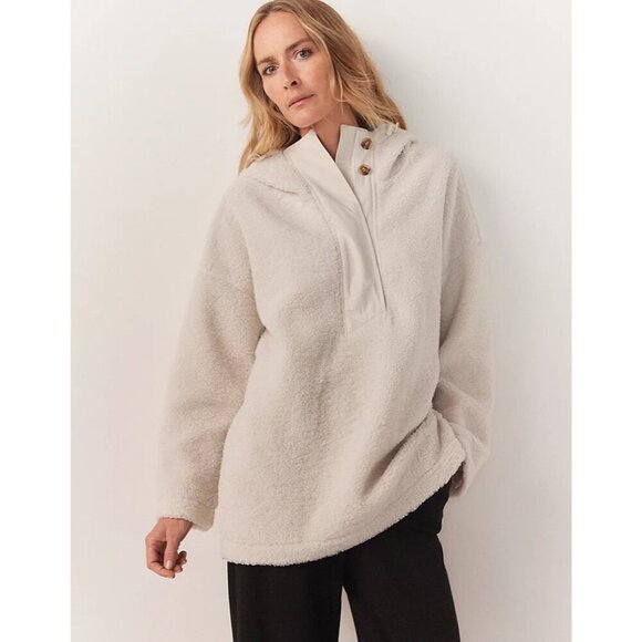 The White Company Borg Oversized Sherpa Hoodie Cream Pullover Funnel Neck Size S - Picture 1 of 8